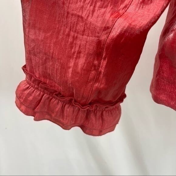 Rafael Metallic Tangerine Ruffled Party Event Glam Jacket NWOT Size 16 - Picture 7 of 11